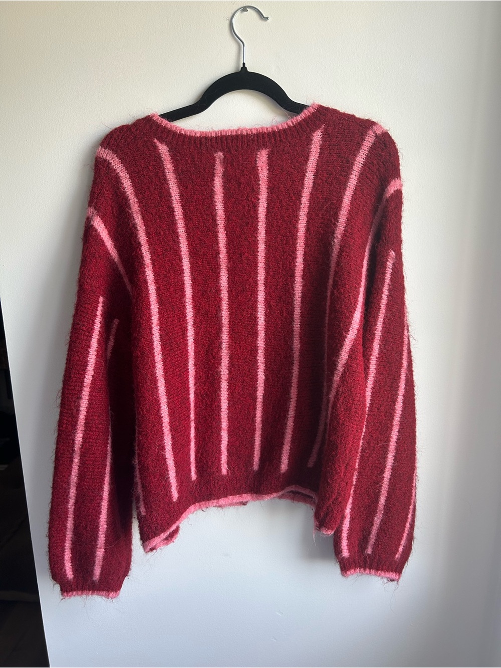 Simon’s Women's Red and Pink Striped Button-Front Sweater - Picture 4 of 6